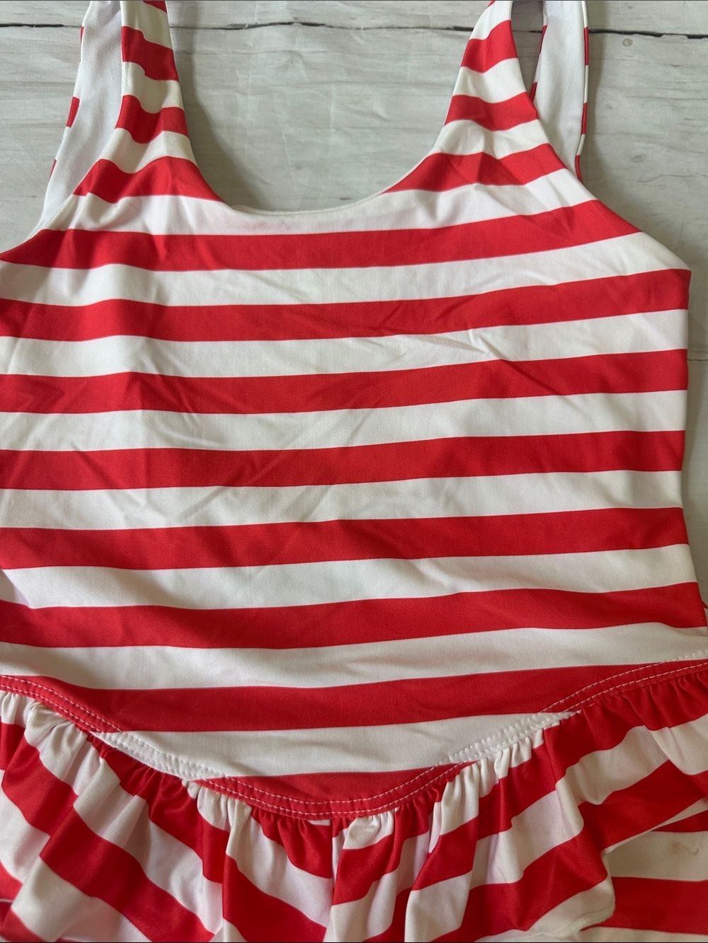 Beach Riot Kids Red & White Striped One-Piece with Peplum size 7/8 - Picture 6 of 8